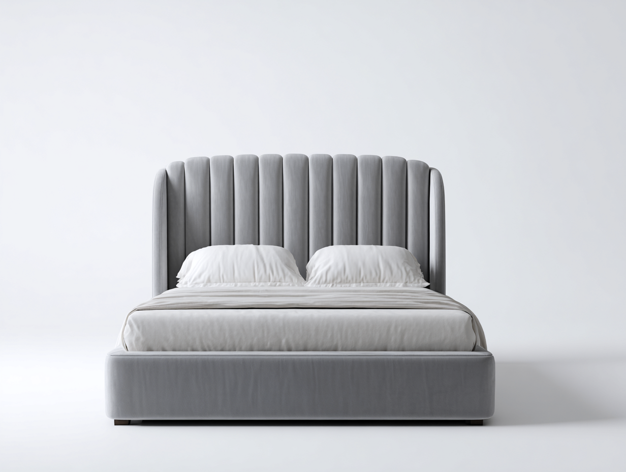 Doppelbett Stoff 200x160x120cm - grau - für Schlafzimmer - gepolstertes Kopfteil-Roomoli