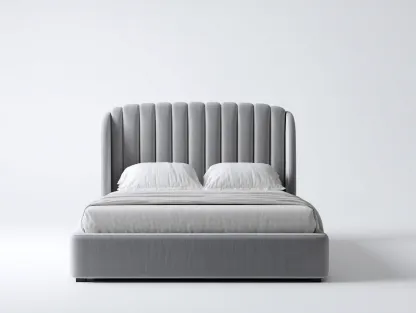 Doppelbett Stoff 200x160x120cm - grau - für Schlafzimmer - gepolstertes Kopfteil-Roomoli