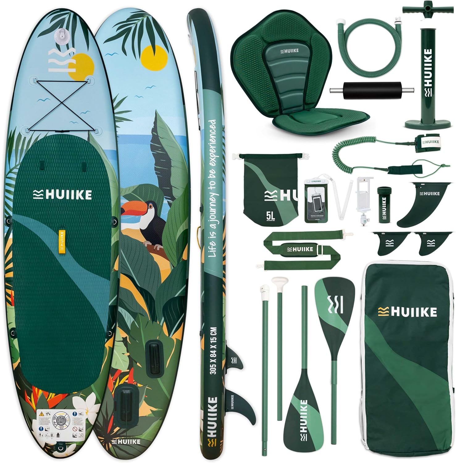 HUIIKE Stand Up Paddling Board mit Zubehör, Paddel, Finnen, Pumpe. Paddle Sup Board Aufblasbar Hohe Stabilität und Widerstandsfähigkeit. 305 x 84 x 15 cm, Belastbar bis 130 kg-Roomoli
