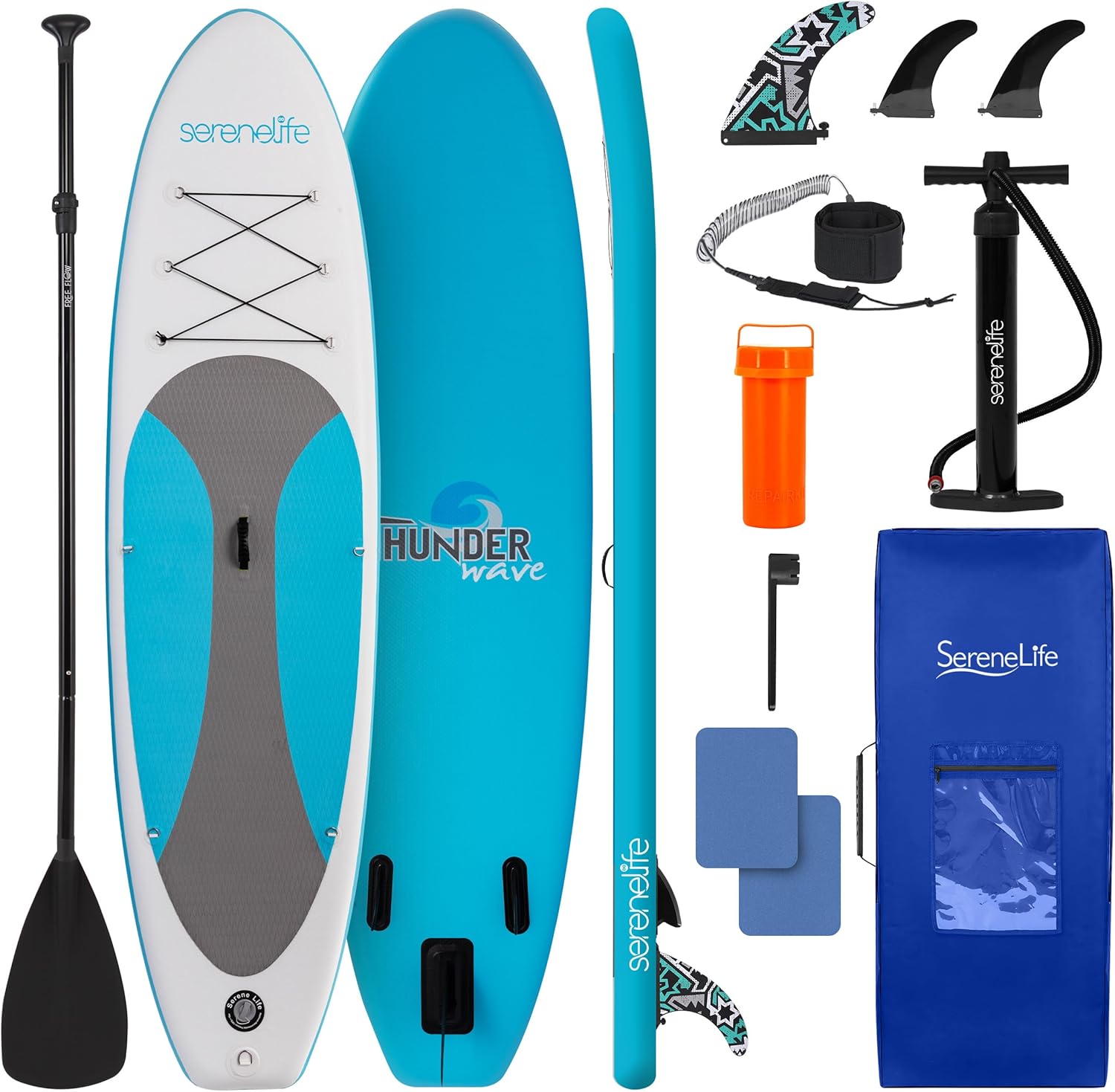 SereneLife Stand Up Paddling Board Aufblasbares SUP Set mit Paddel, Pumpe und Tasche Touring SUP für Kinder und Erwachsene rutschfest tragbar für See Fluss und Meer 155 kg Tragkraft-Roomoli