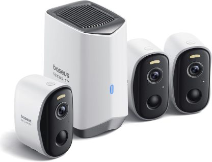 Baseus Security Überwachungskamera Aussen Kabellos 16TB Erweiterbarer Speicher, 210Tage Akku, IP67 Wetterfest, Nachtsicht, Kamera Überwachung WLAN mit 2K HD, 145 Grad, 16GB Lokal Speicher - N1 3 - Cam Kit-Roomoli