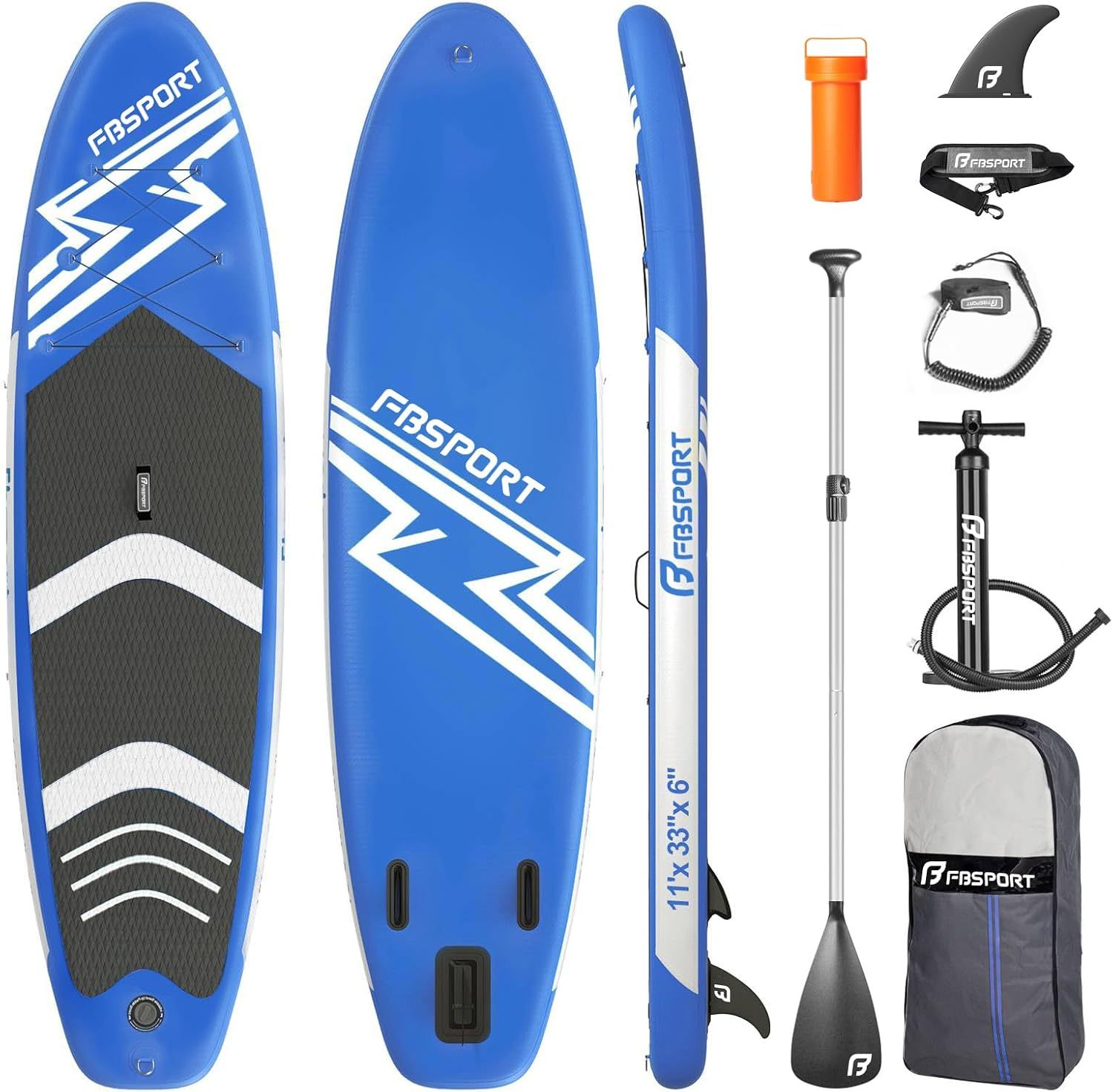 FBSPORT Aufblasbares SUP Board, Stand Up Paddling Board, Aufblasbare Stand Up Paddle Board für Stand - Up Paddling 15CM Dick, Surfbrett Kit mit Verstellbares Aluminium SUP PaddelPumpe-Roomoli