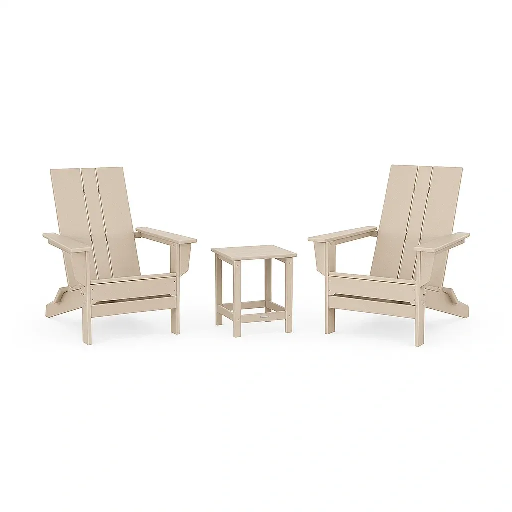 Set conversazione compatto con 2 Sedie Adirondack e Tavolino in Legno Beige-Mobiliara