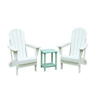 Set conversazione compatto con sedie Adirondack bianche e tavolino verde in Polywood-Mobiliara