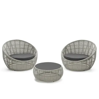 Set conversazione compatto in Rattan Sintetico con 2 Poltrone e Tavolino in Vetro-Mobiliara
