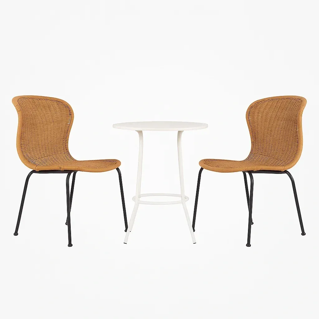 Set conversazione compatto con 2 Sedie in Rattan Sintetico e Tavolo in Metallo Bianco-Mobiliara