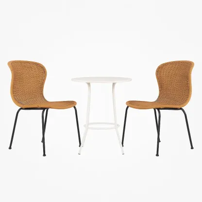 Set conversazione compatto con 2 Sedie in Rattan Sintetico e Tavolo in Metallo Bianco-Mobiliara