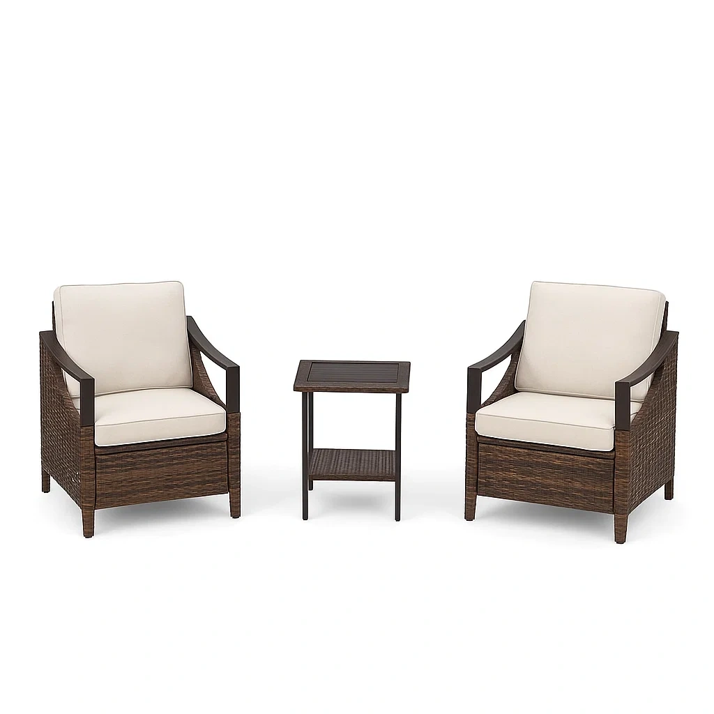 Set conversazione compatto in Rattan Sintetico con Poltrone e Tavolino per Esterni-Mobiliara