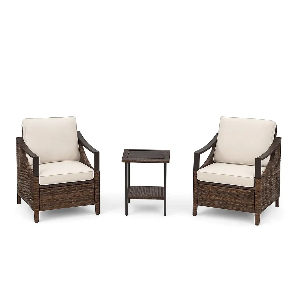 Set conversazione compatto in Rattan Sintetico con Poltrone e Tavolino per Esterni-Mobiliara