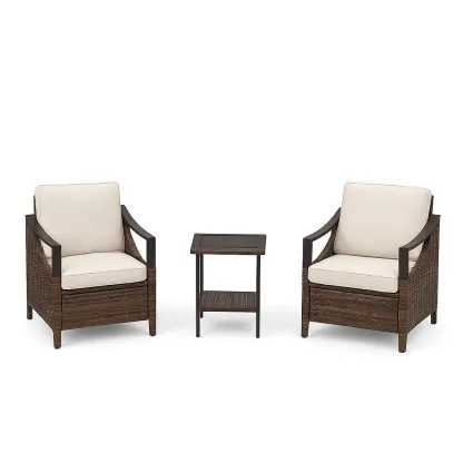 Set conversazione compatto in Rattan Sintetico con Poltrone e Tavolino per Esterni-Mobiliara