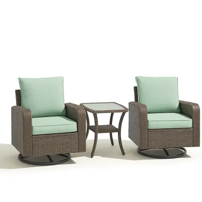 Set conversazione compatto in Rattan e Vetro Temperato con Sedie e Tavolino Marrone/Verde-Mobiliara