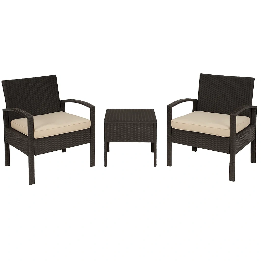 Set conversazione compatto in Rattan con Cuscini Crema-Mobiliara