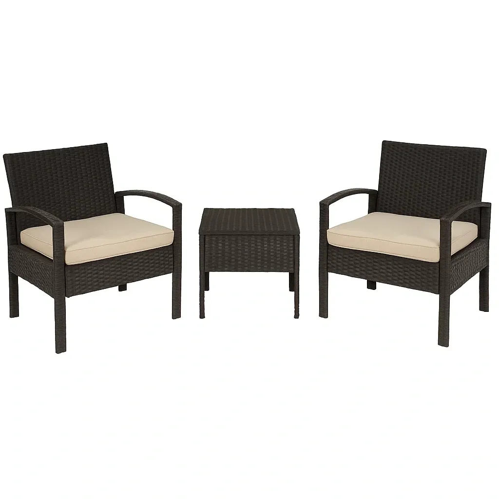Set conversazione compatto in Rattan con Cuscini Crema-Mobiliara