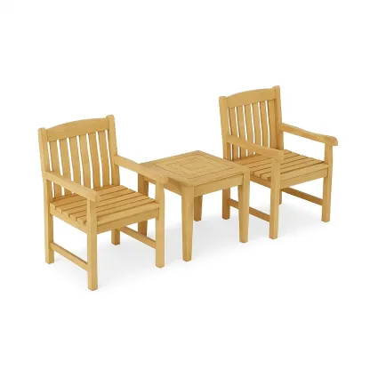 Set conversazione compatto in Legno di Acacia con 2 Sedie e Tavolo Quadrato-Mobiliara