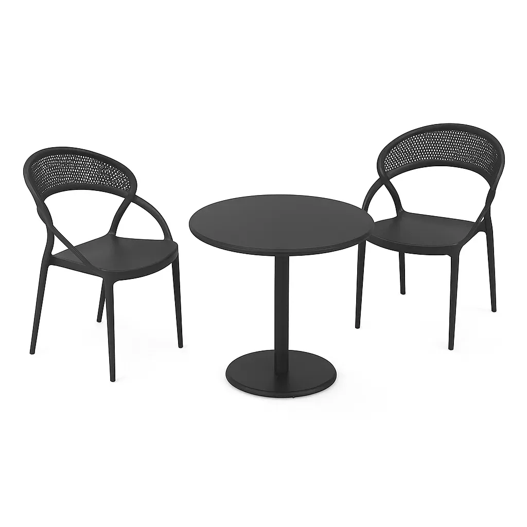 Set conversazione compatto in Plastica Nera per Esterni con Tavolo e Sedie-Mobiliara