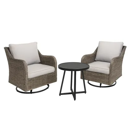 Set conversazione compatto in Rattan con 2 Poltrone e Tavolino Rotondo in Metallo-Mobiliara