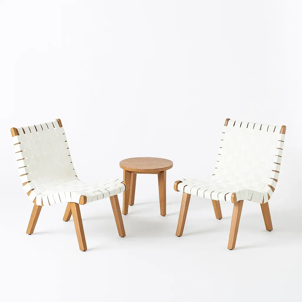 Set conversazione compatto con 2 Sedie e Tavolino in Legno e Tessuto Bianco-Mobiliara