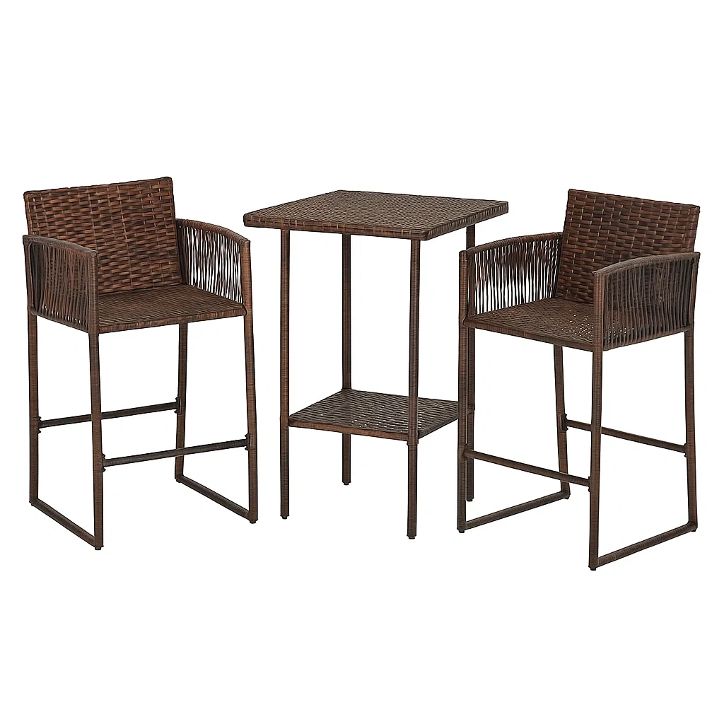 Set bar in Rattan e Metallo Marrone per Esterni-Mobiliara