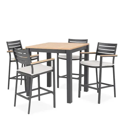 Set bar da Pranzo Esterno in Metallo e Legno con Tavolo e 4 Sedie-Mobiliara