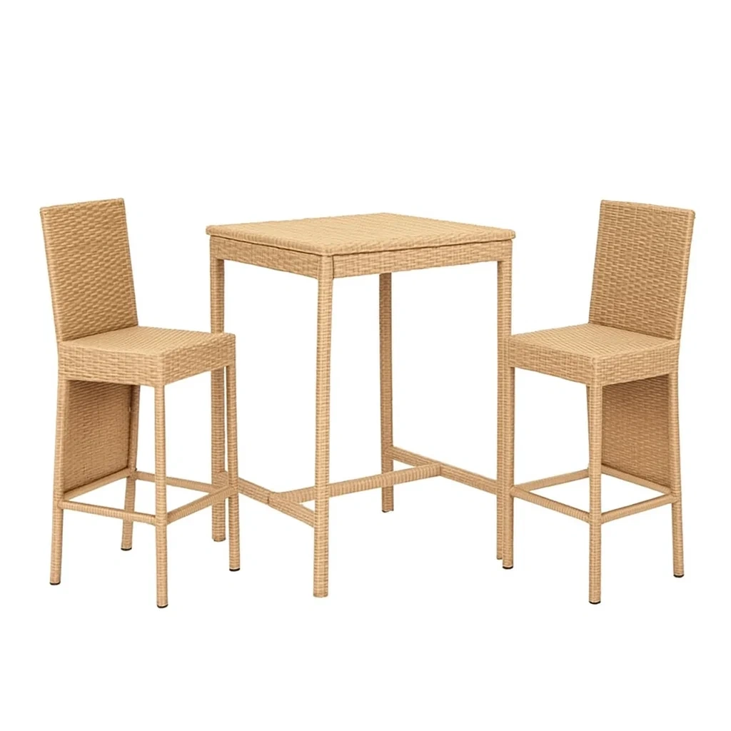 Set bar da Giardino con Tavolo Quadrato e 2 Sedie in Rattan Sintetico Beige-Mobiliara