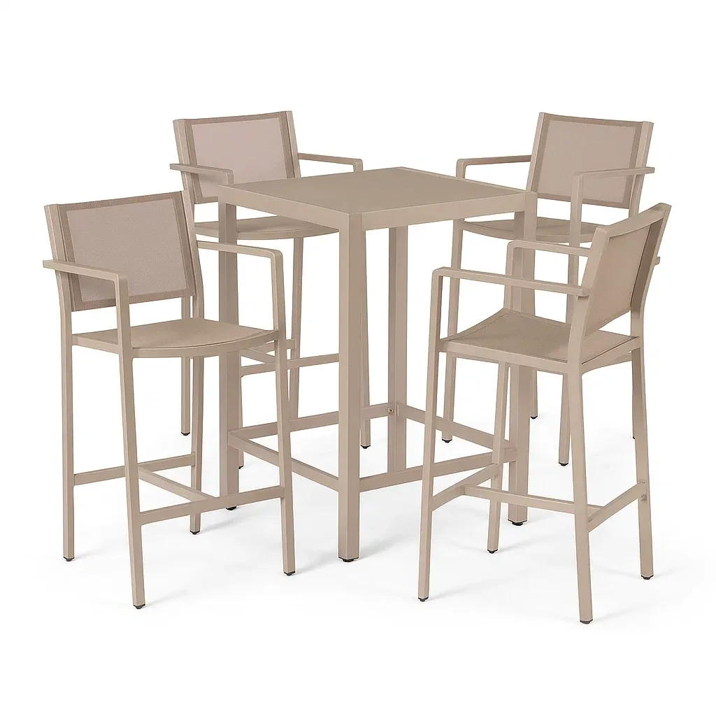 Set bar da Esterno in Metallo Beige con Tavolo e 4 Sedie-Mobiliara
