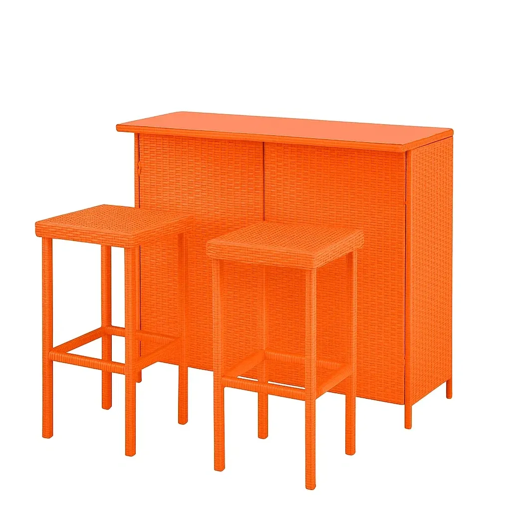 Set bar per Esterni in Rattan Sintetico Arancione con Tavolo e 2 Sgabelli-Mobiliara