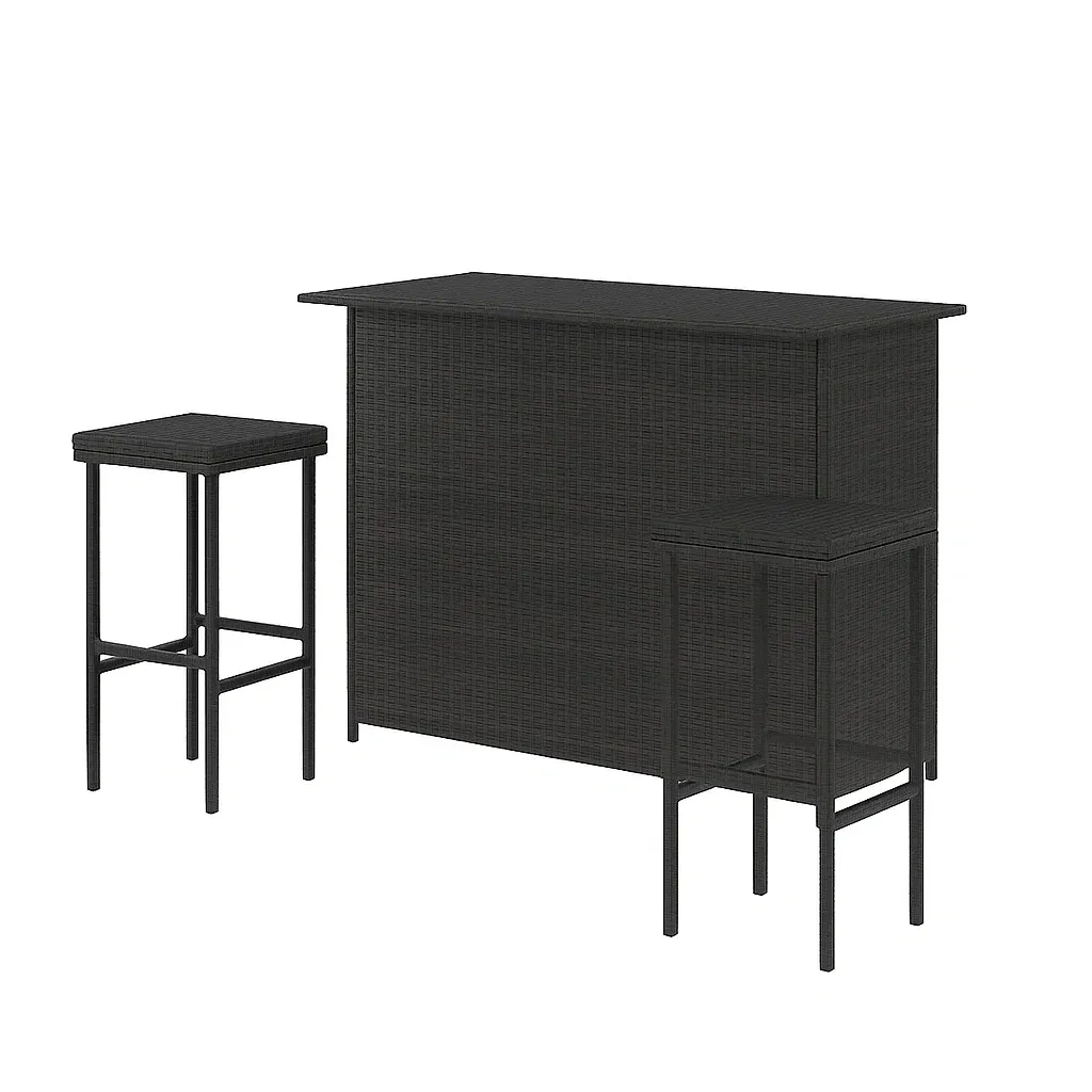 Set bar in Metallo e Polyrattan Nero con Tavolo e Sgabelli-Mobiliara