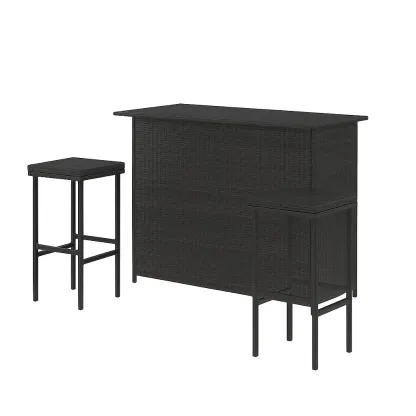 Set bar in Metallo e Polyrattan Nero con Tavolo e Sgabelli-Mobiliara