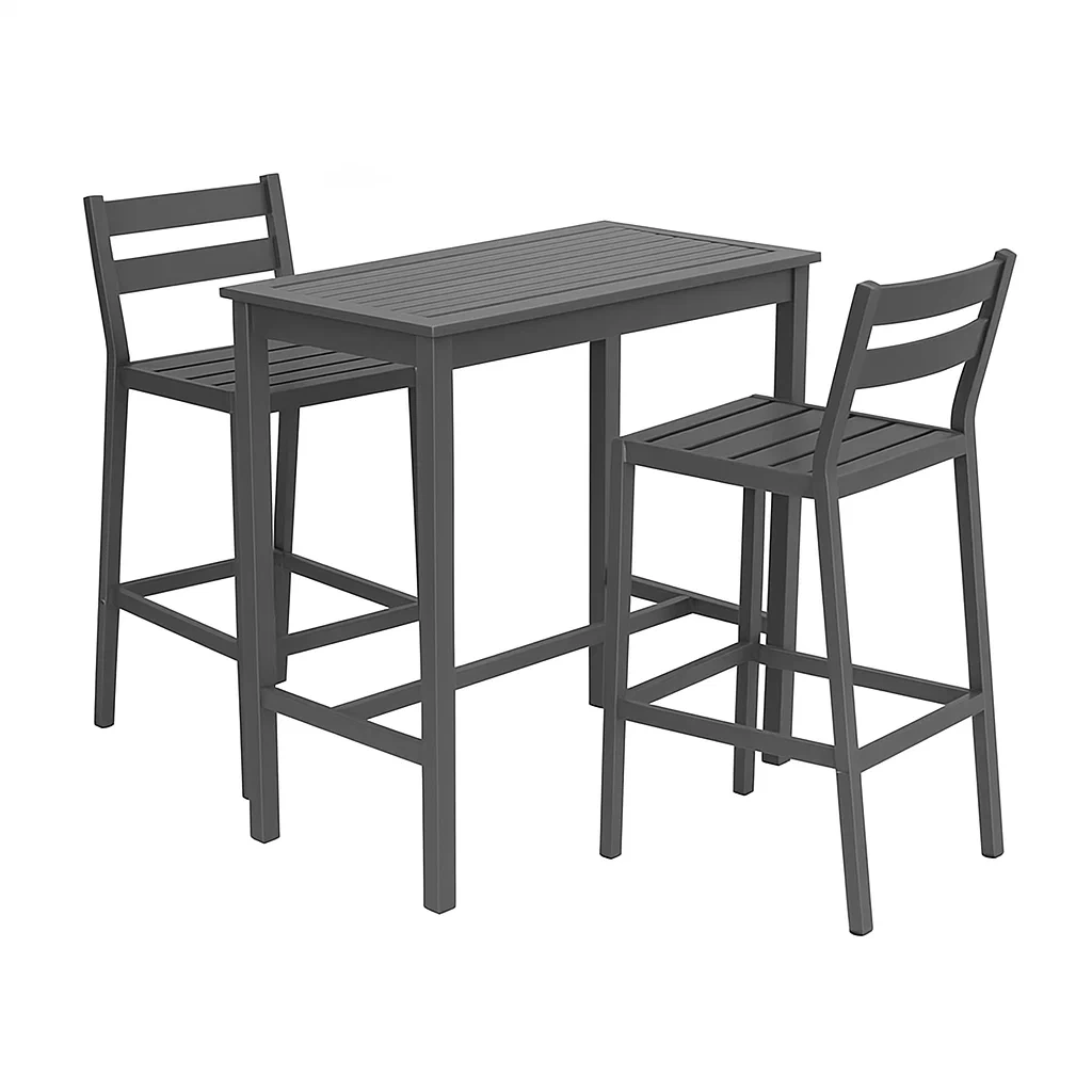 Set bar in Metallo Nero con Tavolo e Sedie Alte-Mobiliara