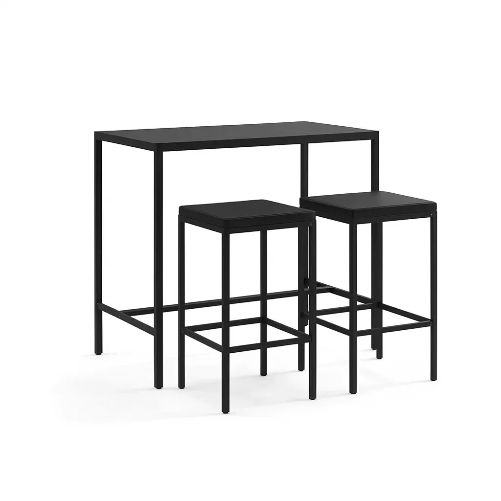 Set bar con Tavolo e Sgabelli in Metallo Nero 3 Pezzi-Mobiliara