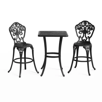 Set bar da Giardino in Metallo con 2 Sgabelli e Tavolo Quadrato Nero-Mobiliara