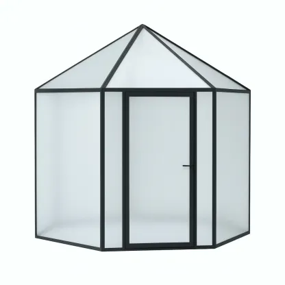 Serra da giardino Esagonale in Vetro Temperato con Cornice in Alluminio Nero 200×175×250 cm-Mobiliara