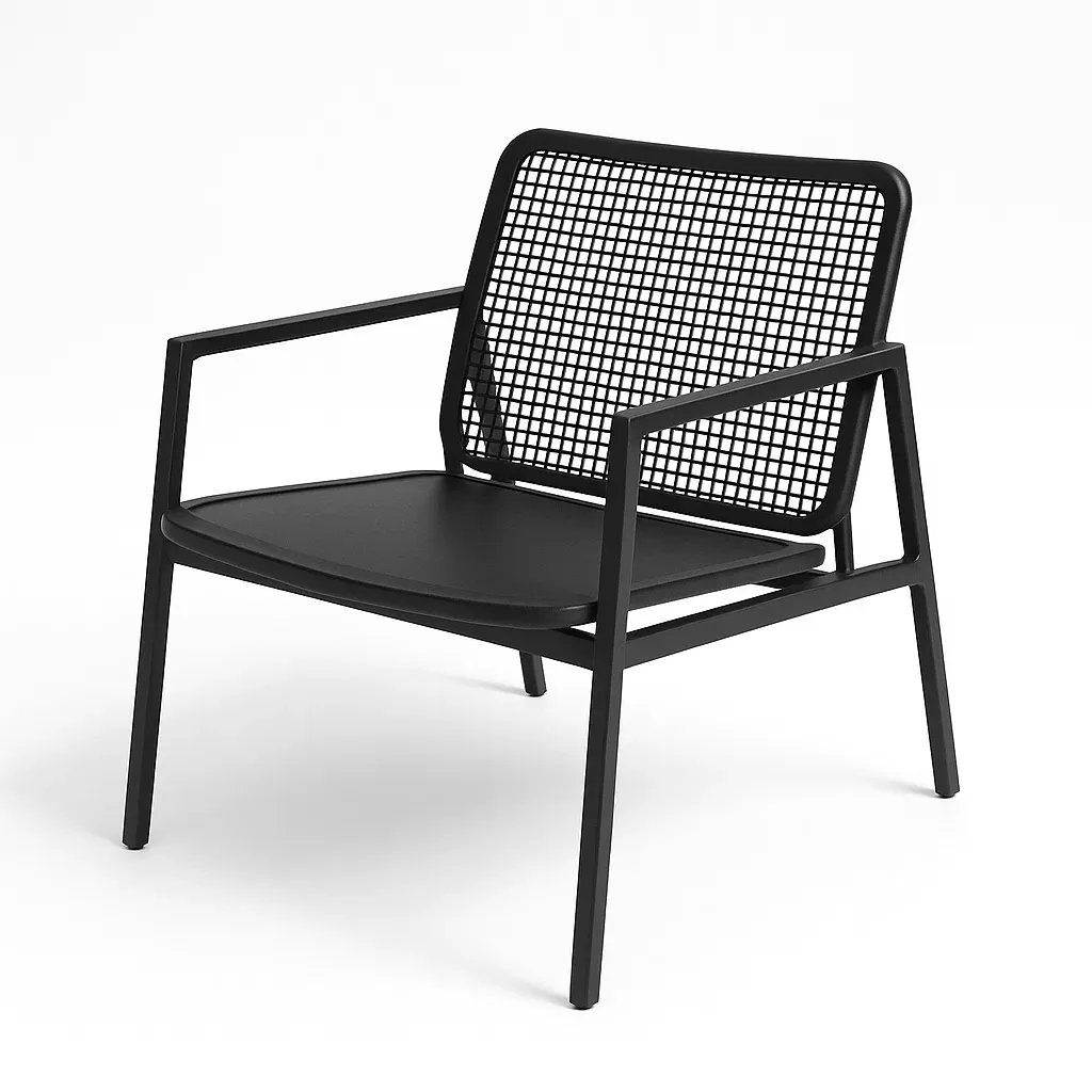 Sedia con braccioli in Metallo Nero con Schienale a Rete-Mobiliara