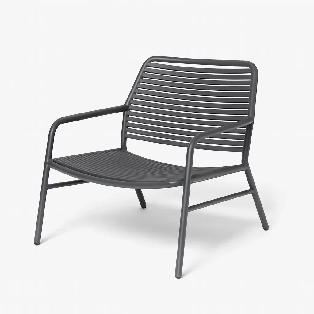 Sedia con braccioli Lounge in Metallo Verniciato Grigio Scuro-Mobiliara