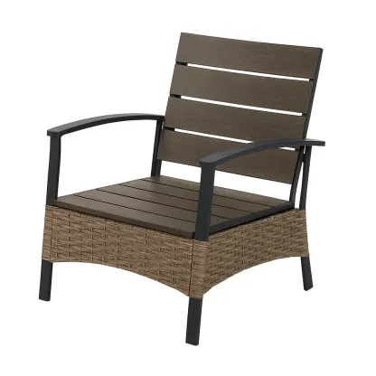 Sedia con braccioli in Legno Composito e Alluminio con Rattan Sintetico Marrone/Nero per Esterni-Mobiliara