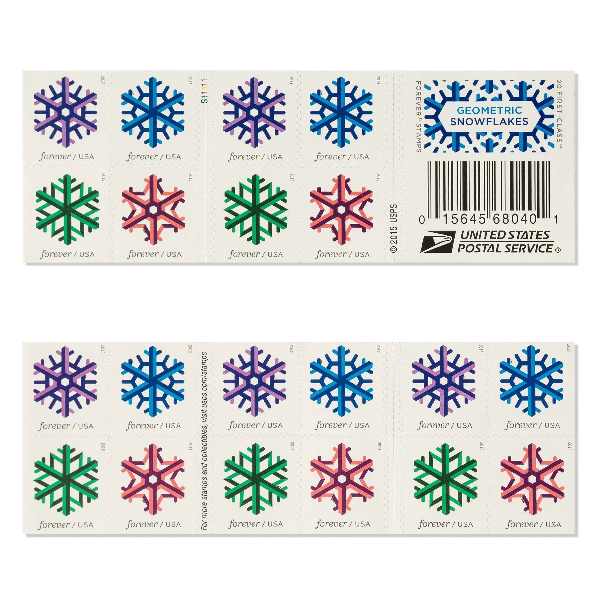USPS Geometric Snowflakes Forever First Class Postage Stamps-ForeverStamps