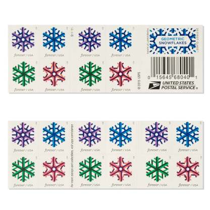 USPS Geometric Snowflakes Forever First Class Postage Stamps-ForeverStamps