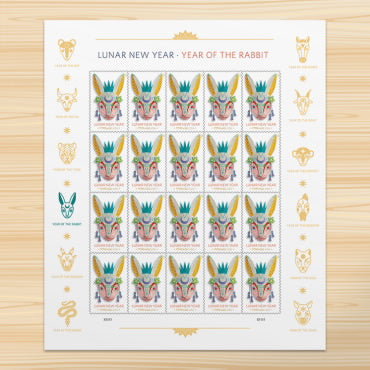 Year of the Rabbits Celebrates Lunar New Year Forever First Class Postage Stamps-ForeverStamps