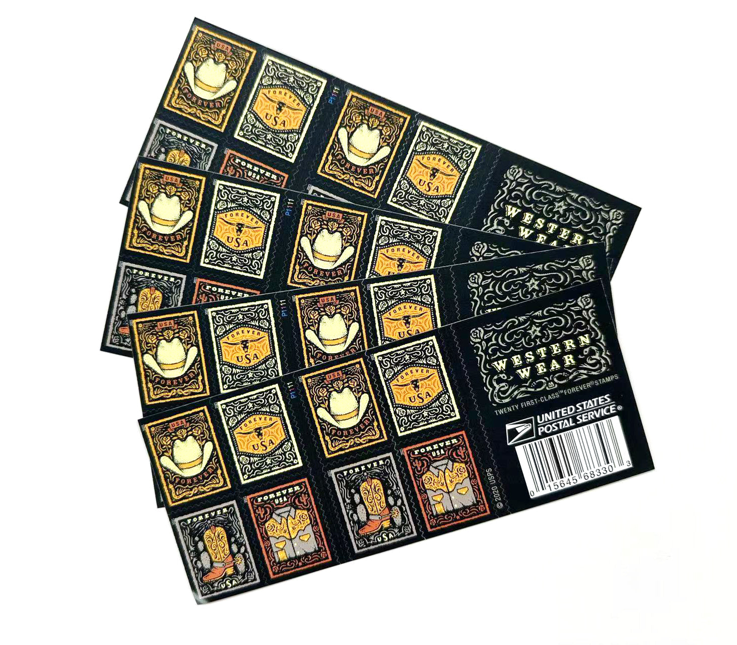 Western Wear (Cowboy Hat, Belt Buckle, Cowboy Boot with Spur, Western Shirt) Forever Postage Stamps-ForeverStamps
