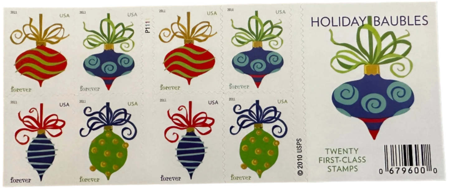 USPS Holiday Baubles Forever First Class Postage Stamps-ForeverStamps