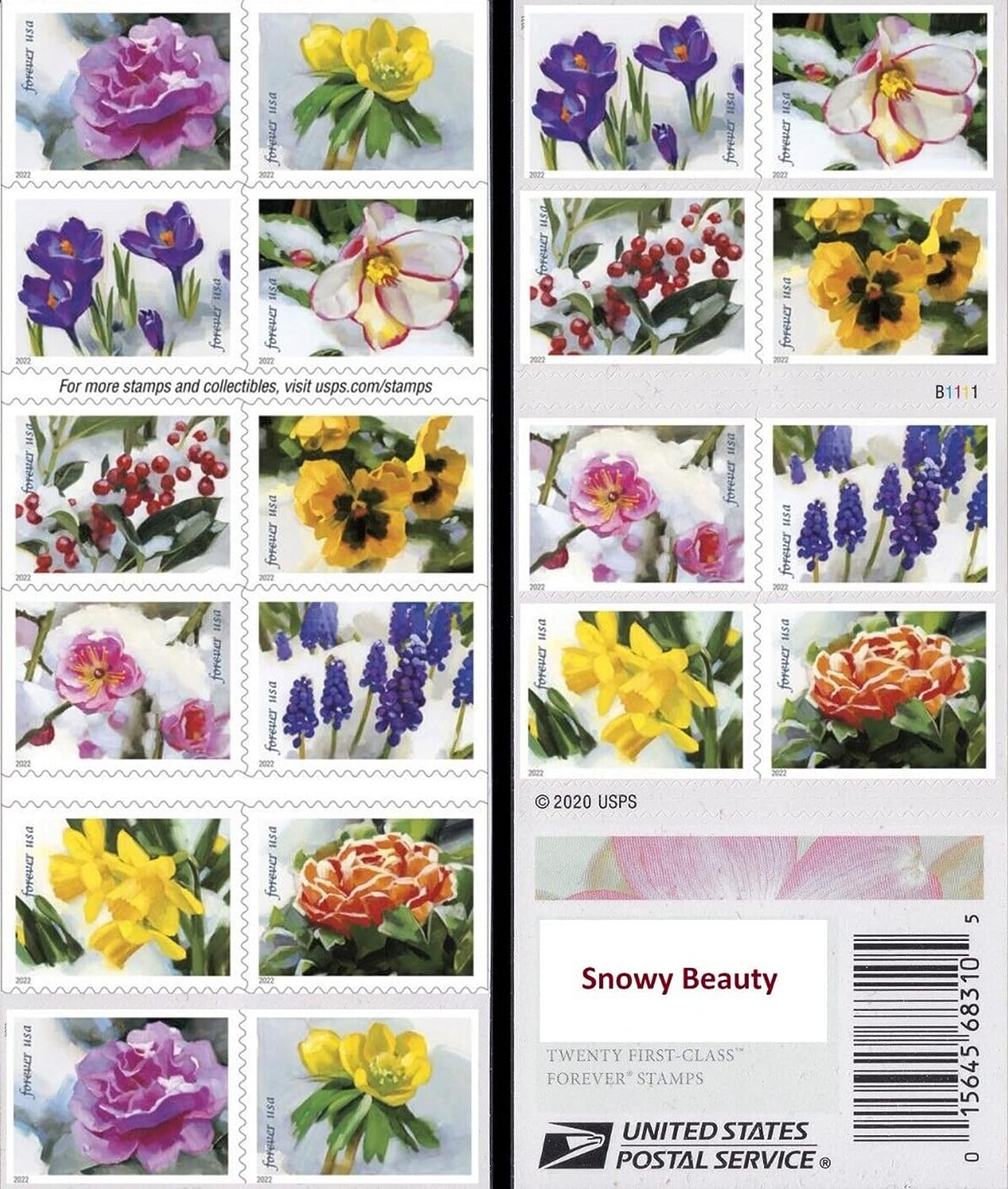 USPS Snowy Beauty Bloom Forever First Class Postage Stamps-ForeverStamps