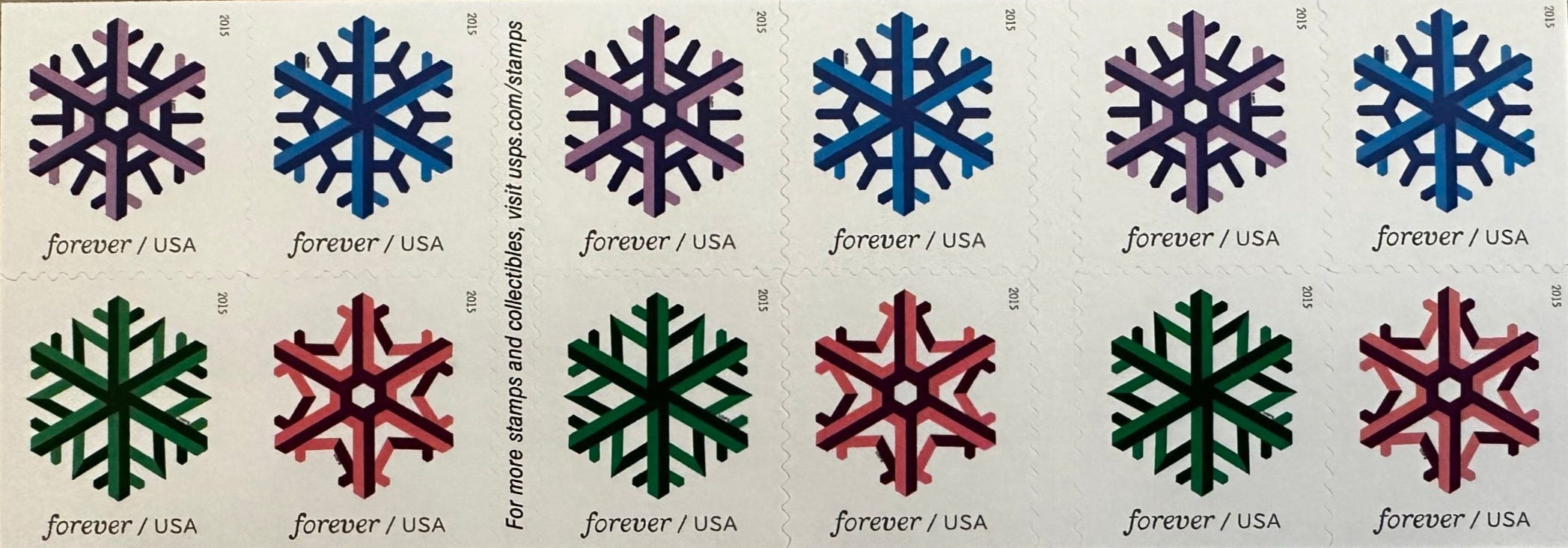 USPS Geometric Snowflakes Forever First Class Postage Stamps-ForeverStamps