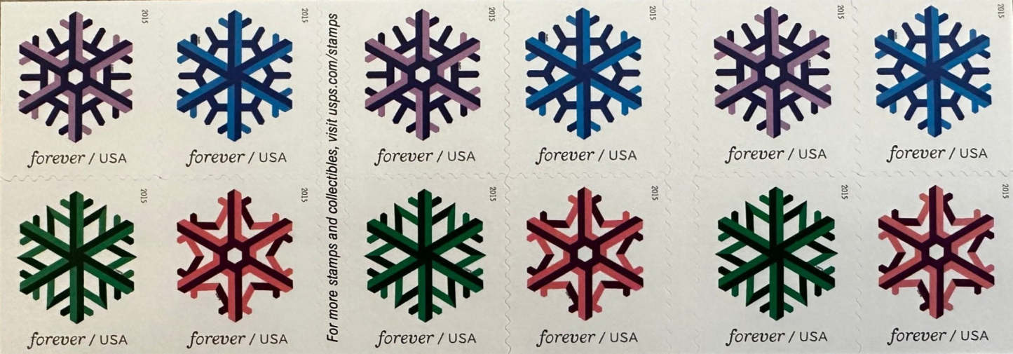 USPS Geometric Snowflakes Forever First Class Postage Stamps-ForeverStamps