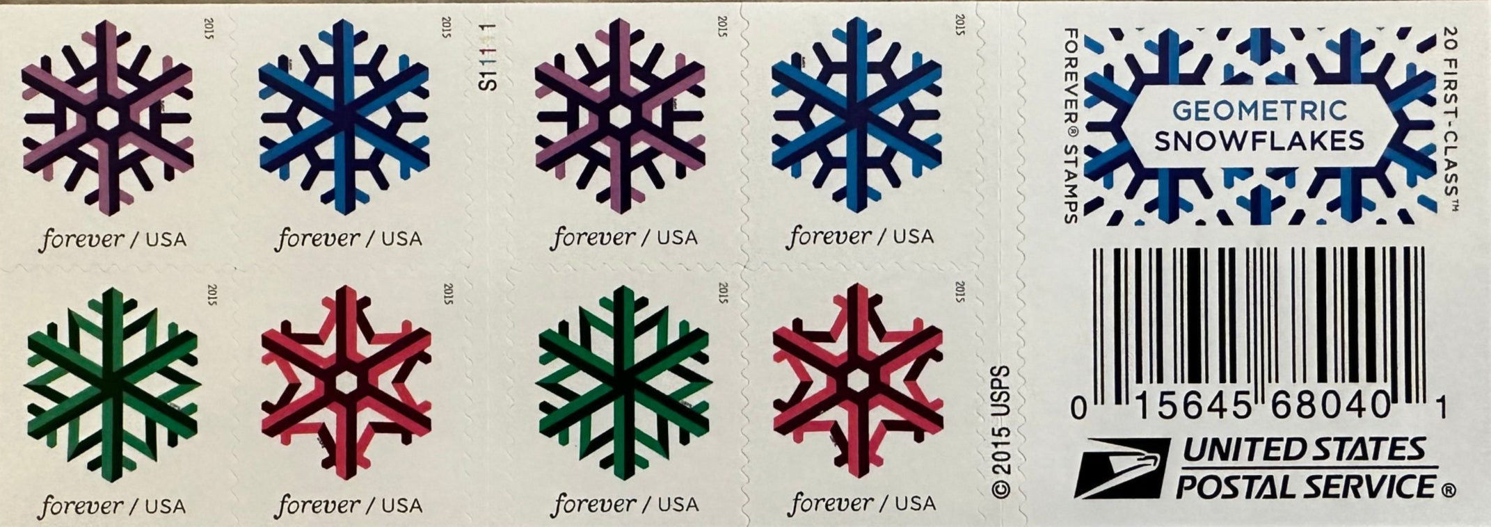 USPS Geometric Snowflakes Forever First Class Postage Stamps-ForeverStamps