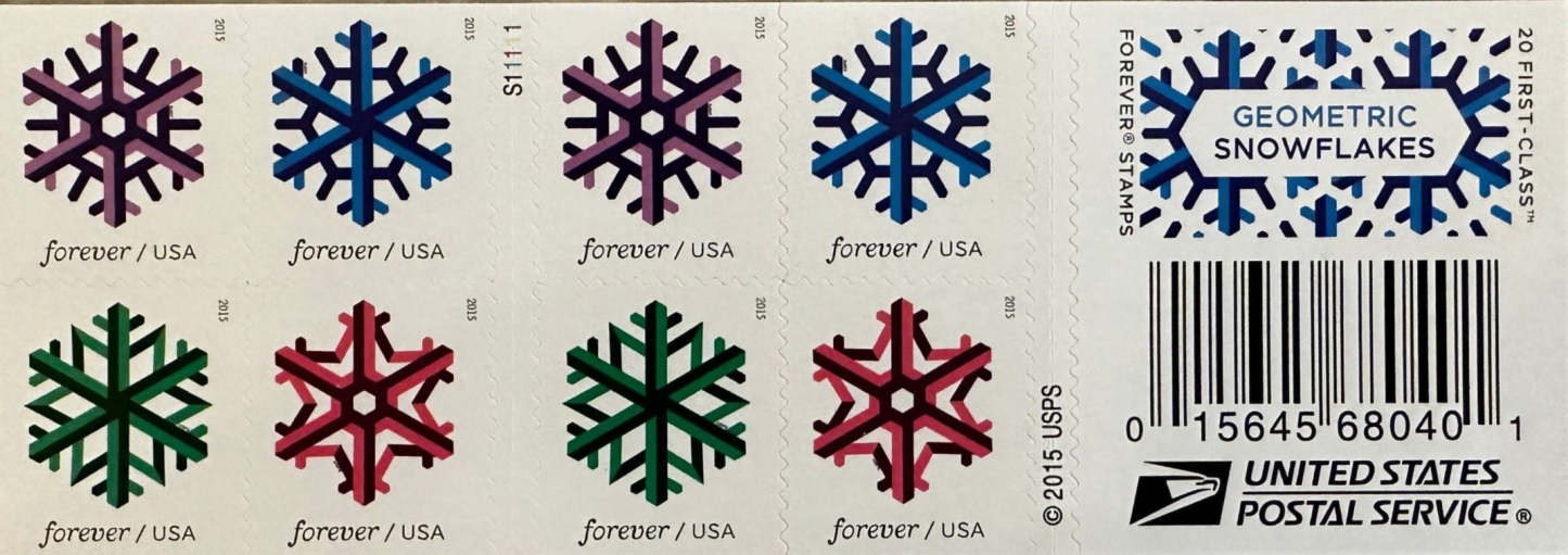 USPS Geometric Snowflakes Forever First Class Postage Stamps-ForeverStamps