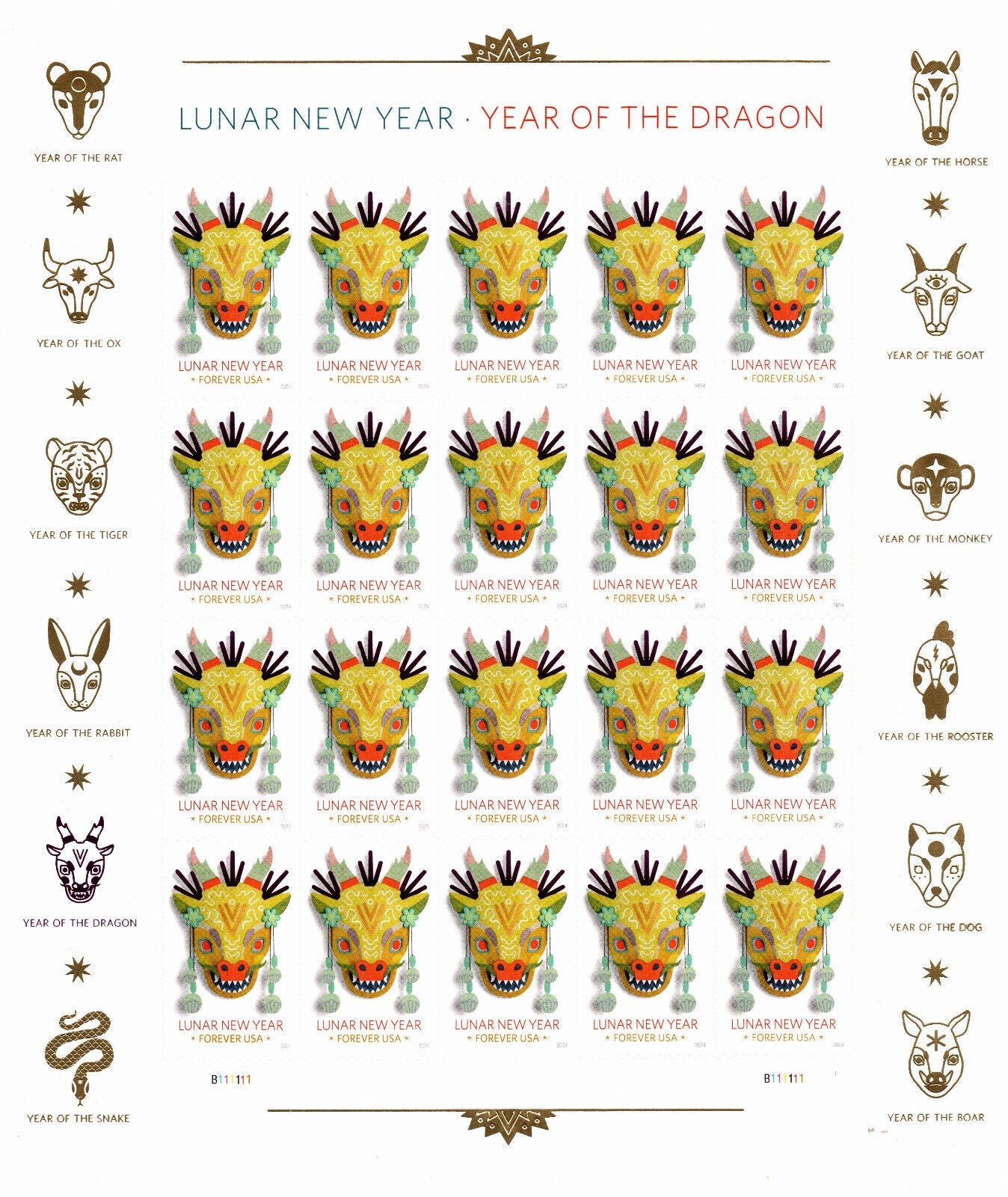 Year of the Dragon Stamps Celebrates Lunar New Year Forever First Class Postage Stamps image 0