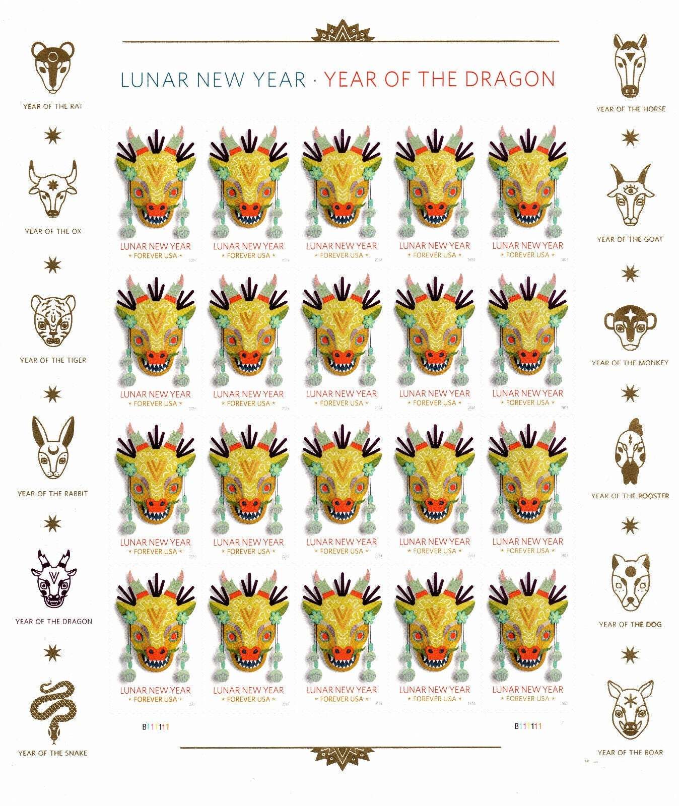 Year of the Dragon Stamps Celebrates Lunar New Year Forever First Class Postage Stamps image 0