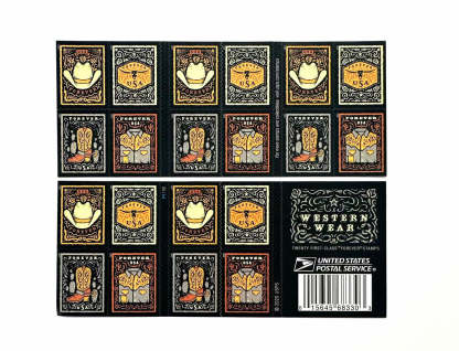 Western Wear (Cowboy Hat, Belt Buckle, Cowboy Boot with Spur, Western Shirt) Forever Postage Stamps-ForeverStamps