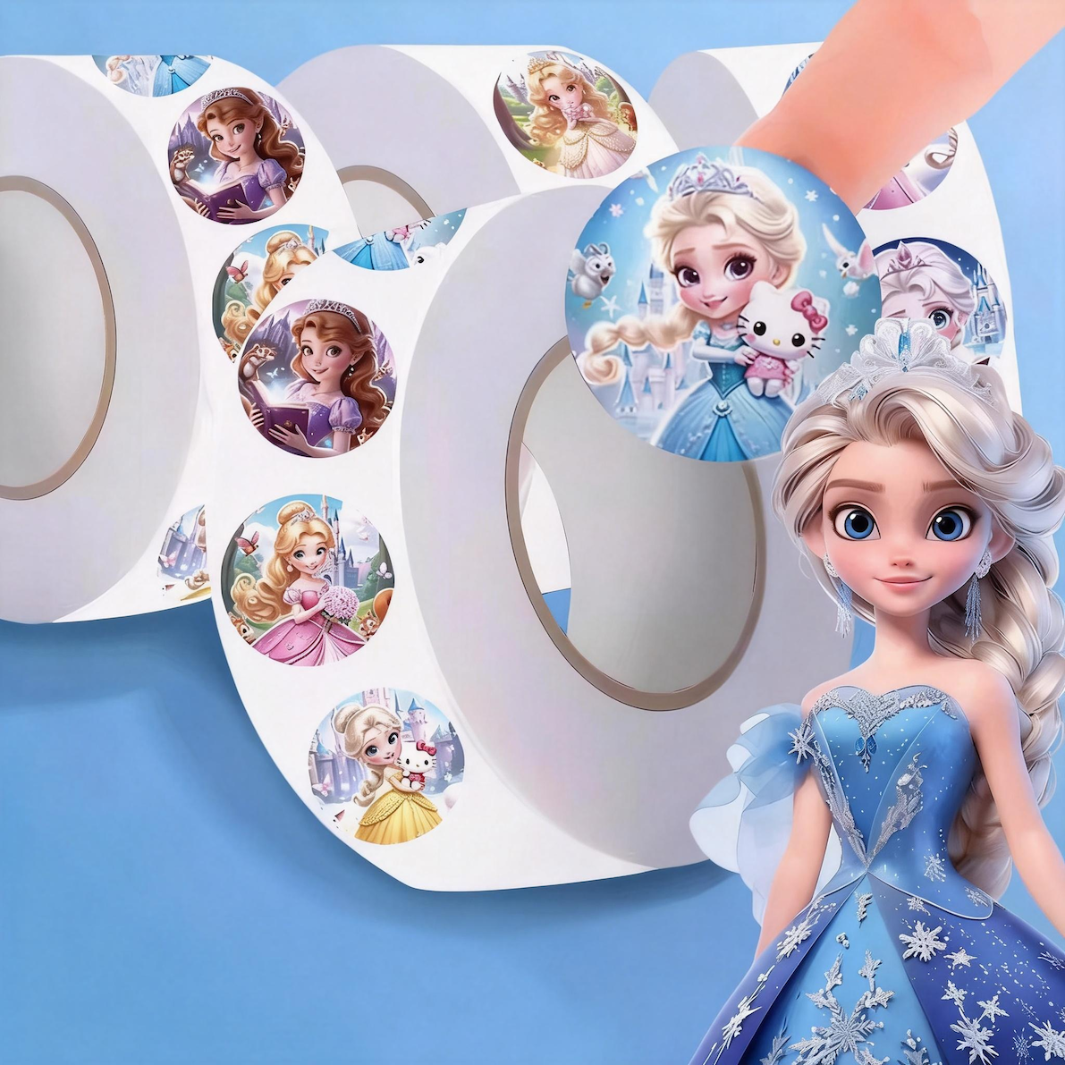 Elsa Princess Stickers – Frozen Glitter Roll & Booklet, Waterproof Decals for Kids, 1 Roll or 1 Booklet-ForeverStamps