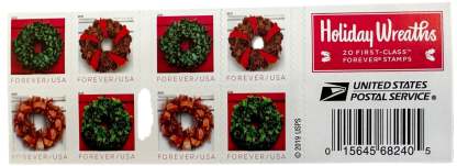 USPS Holiday Wreath Forever First Class Postage Stamps-ForeverStamps